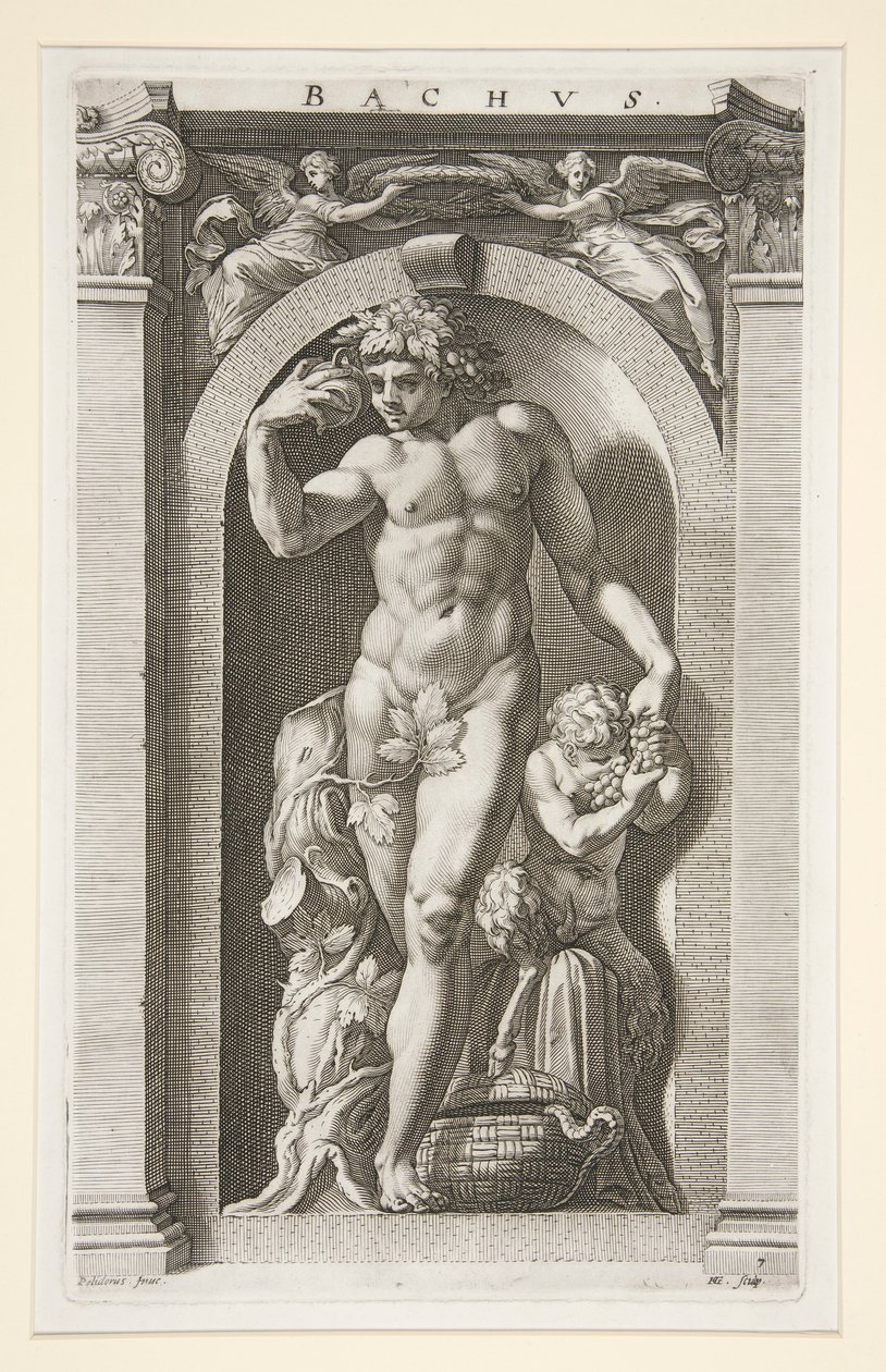 Bacchus, #7 in een Serie van Acht Antieke Goden door Hendrick Goltzius