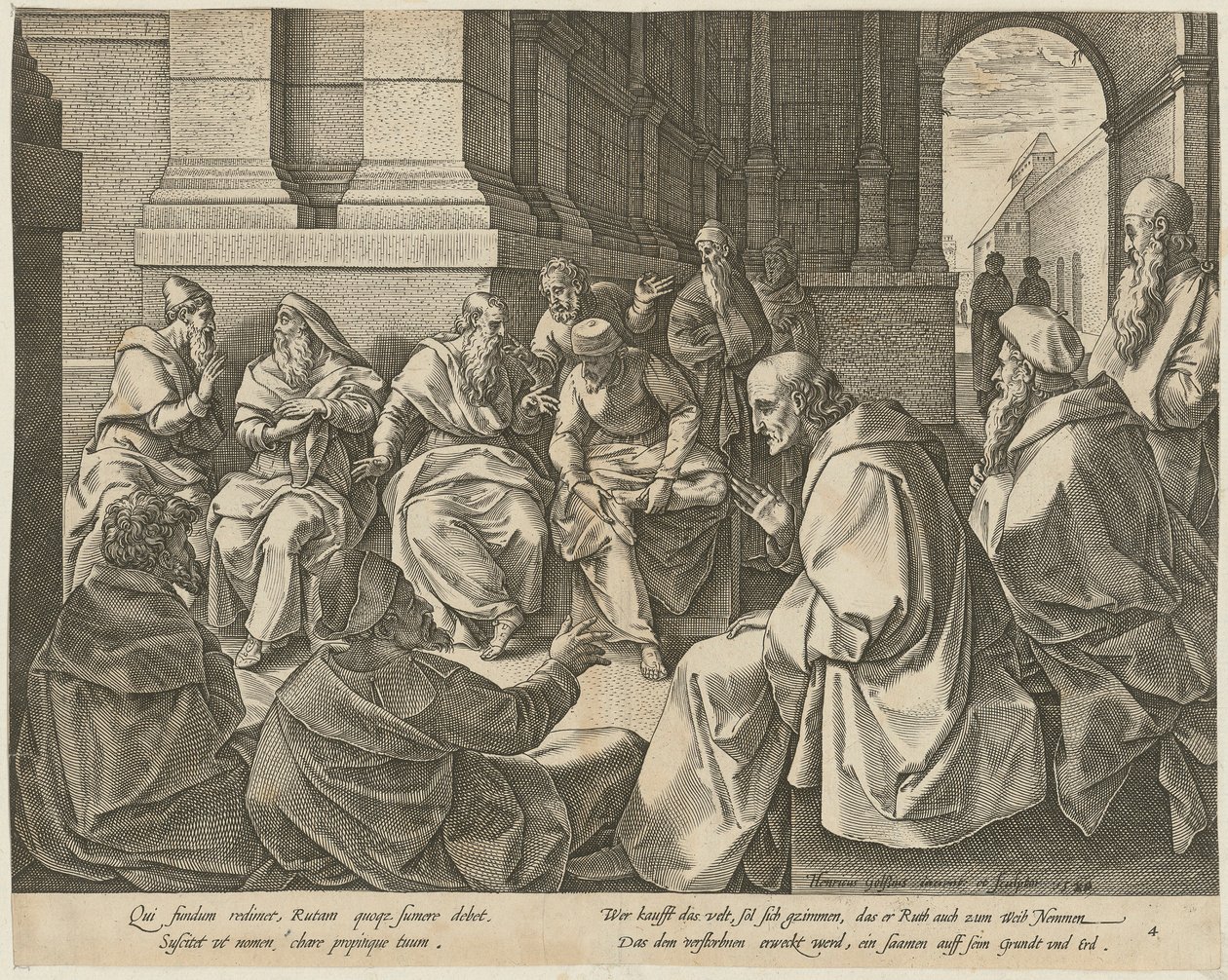 Boaz met de tien oudsten, blad 4 van de serie „Het verhaal van Ruth“ door Hendrick Goltzius