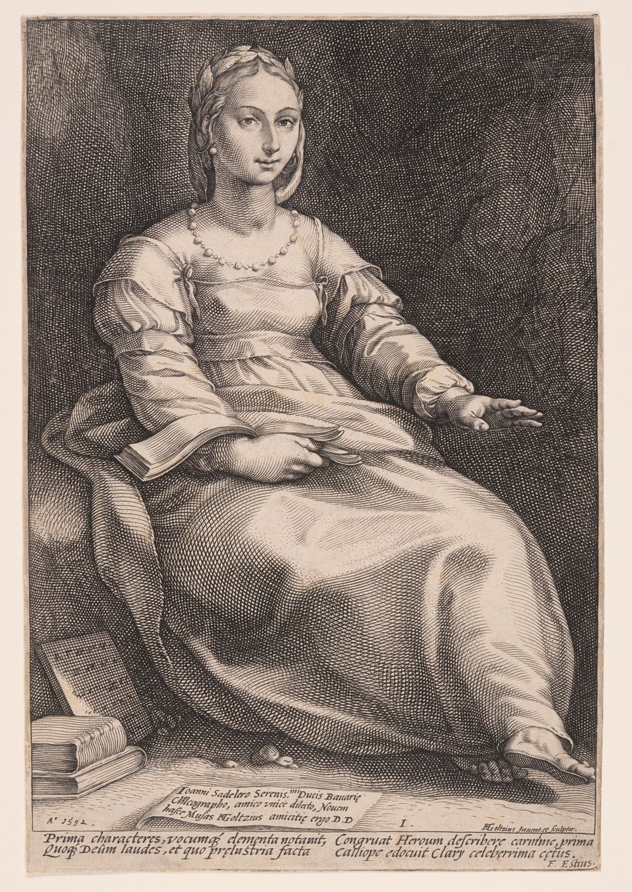 Calliope, de Muze van Epische Poëzie en Welsprekendheid, uit De Negen Muzen door Hendrick Goltzius