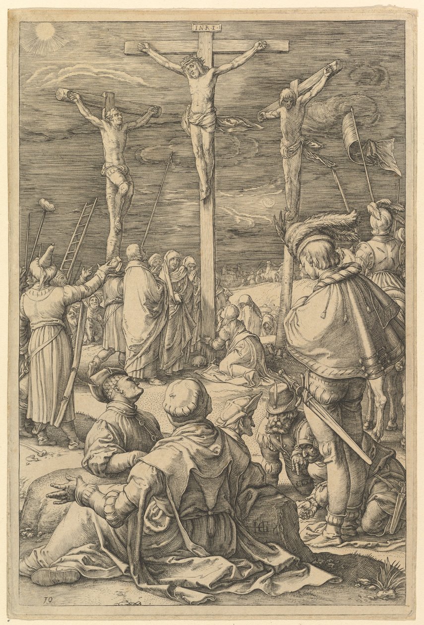 Christus aan het kruis, uit „De Passie van Christus“ door Hendrick Goltzius