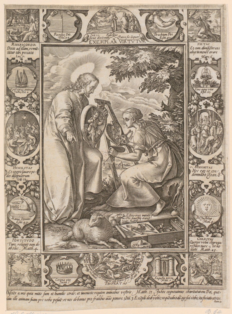 Christus als deugdzaam voorbeeld, blad 4 uit de serie „Het leven van Christus” door Hendrick Goltzius