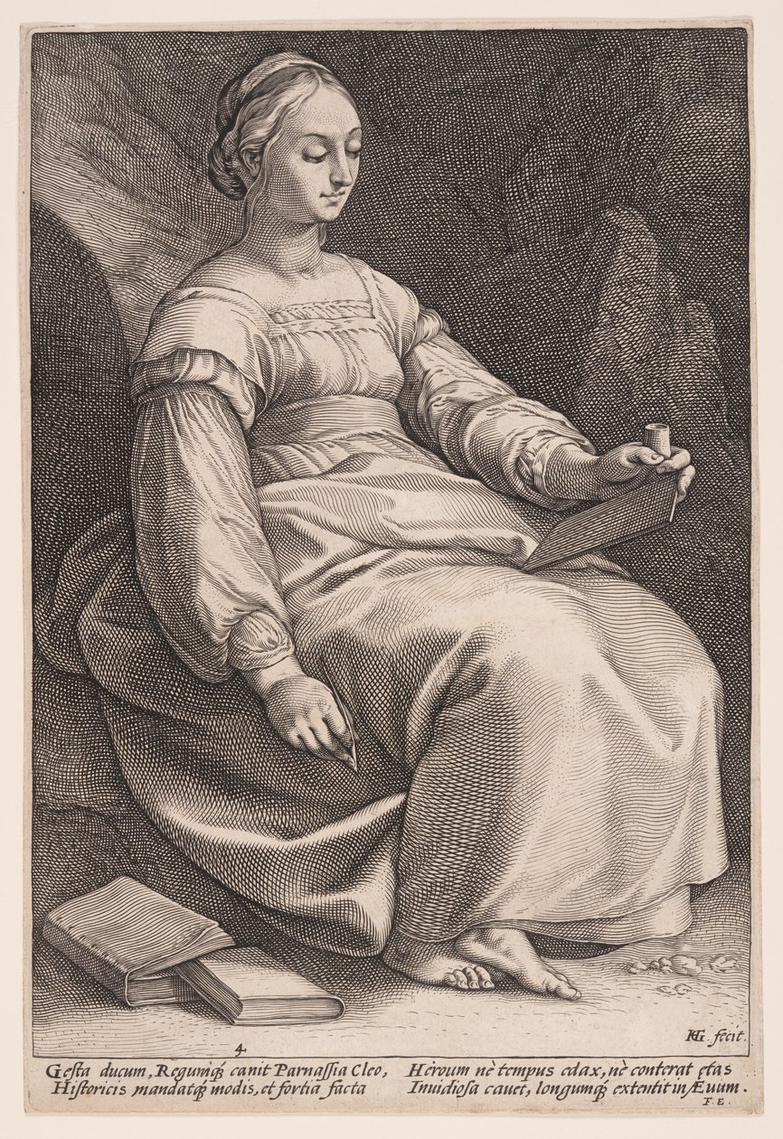 Clio, de Muze van de Geschiedenis, uit De Negen Muzen door Hendrick Goltzius