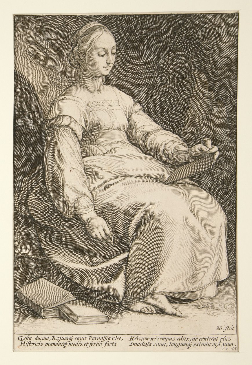Clio, plaat 4 uit de serie De negen muzen door Hendrick Goltzius
