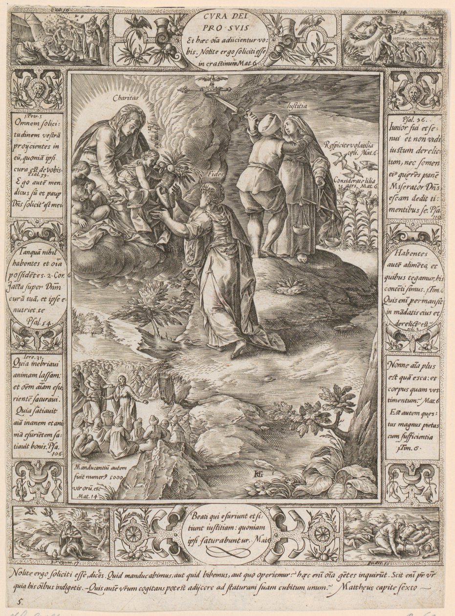 Cura dei pro suis, blad 5 uit de reeks „Allegorieën van het christelijk geloof“ door Hendrick Goltzius