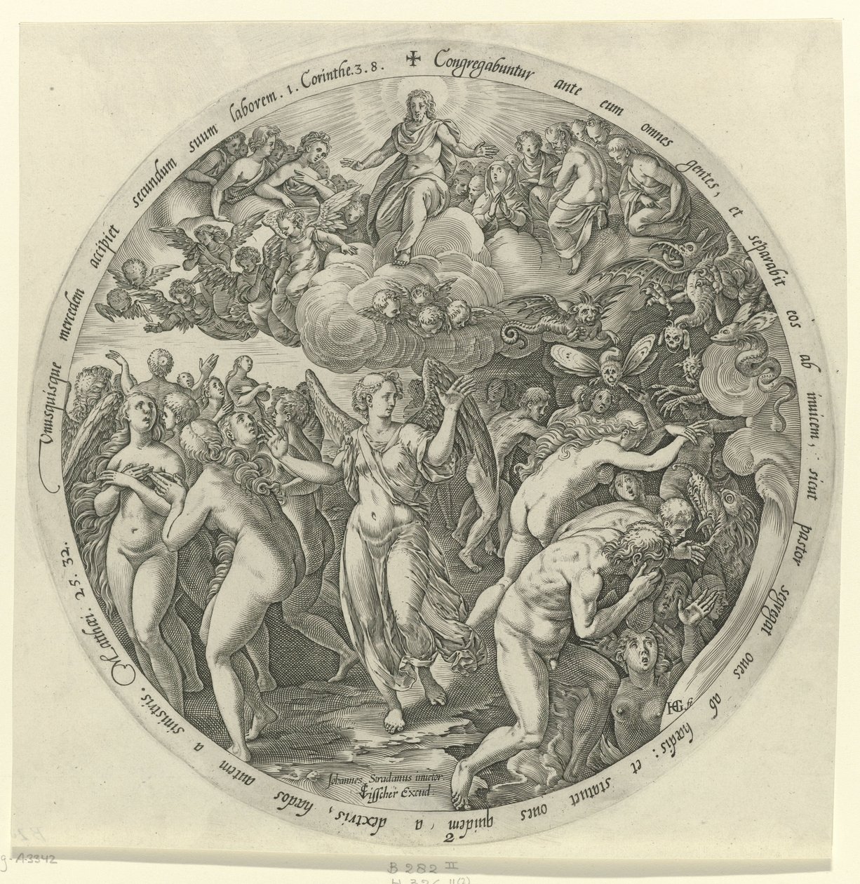 De gezegenden worden gescheiden van de vervloekten door Hendrick Goltzius