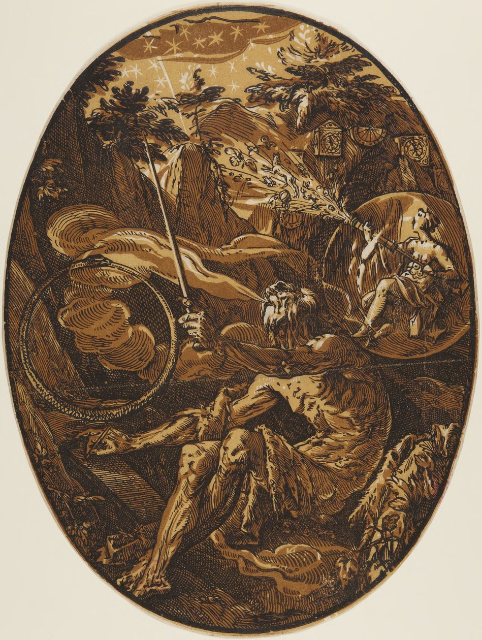 Demogorgon in de Grot van de Eeuwigheid door Hendrick Goltzius