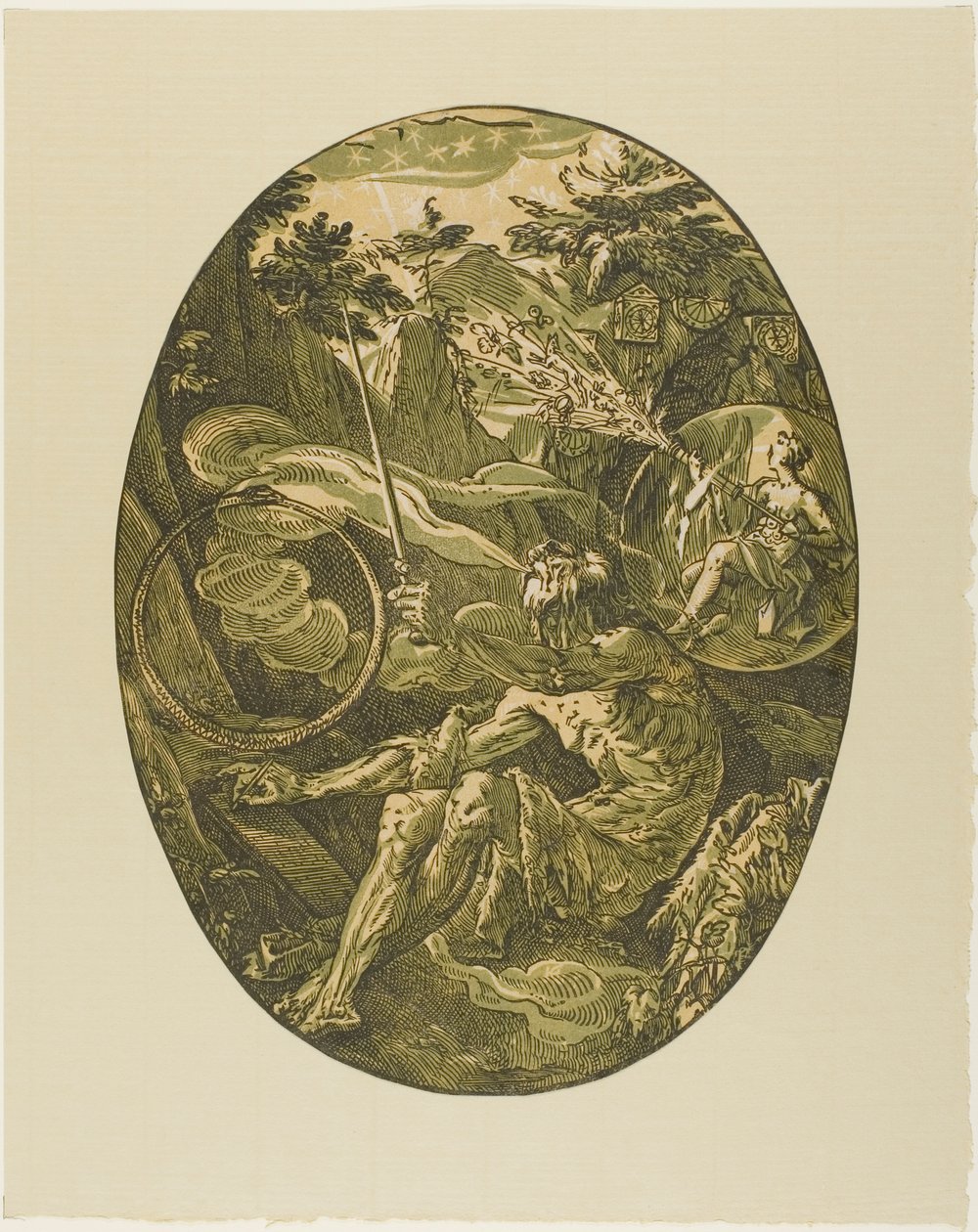 Demogorgon in de grot van de eeuwigheid, plaat één uit Demogorgon en de goden door Hendrick Goltzius