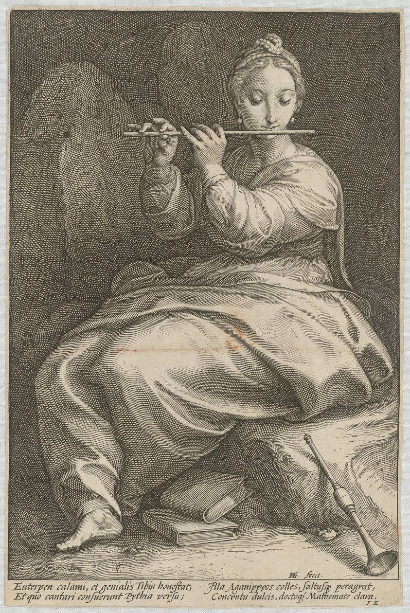 Euterpe, blad 6 uit de serie „Negen Muzen“ door Hendrick Goltzius
