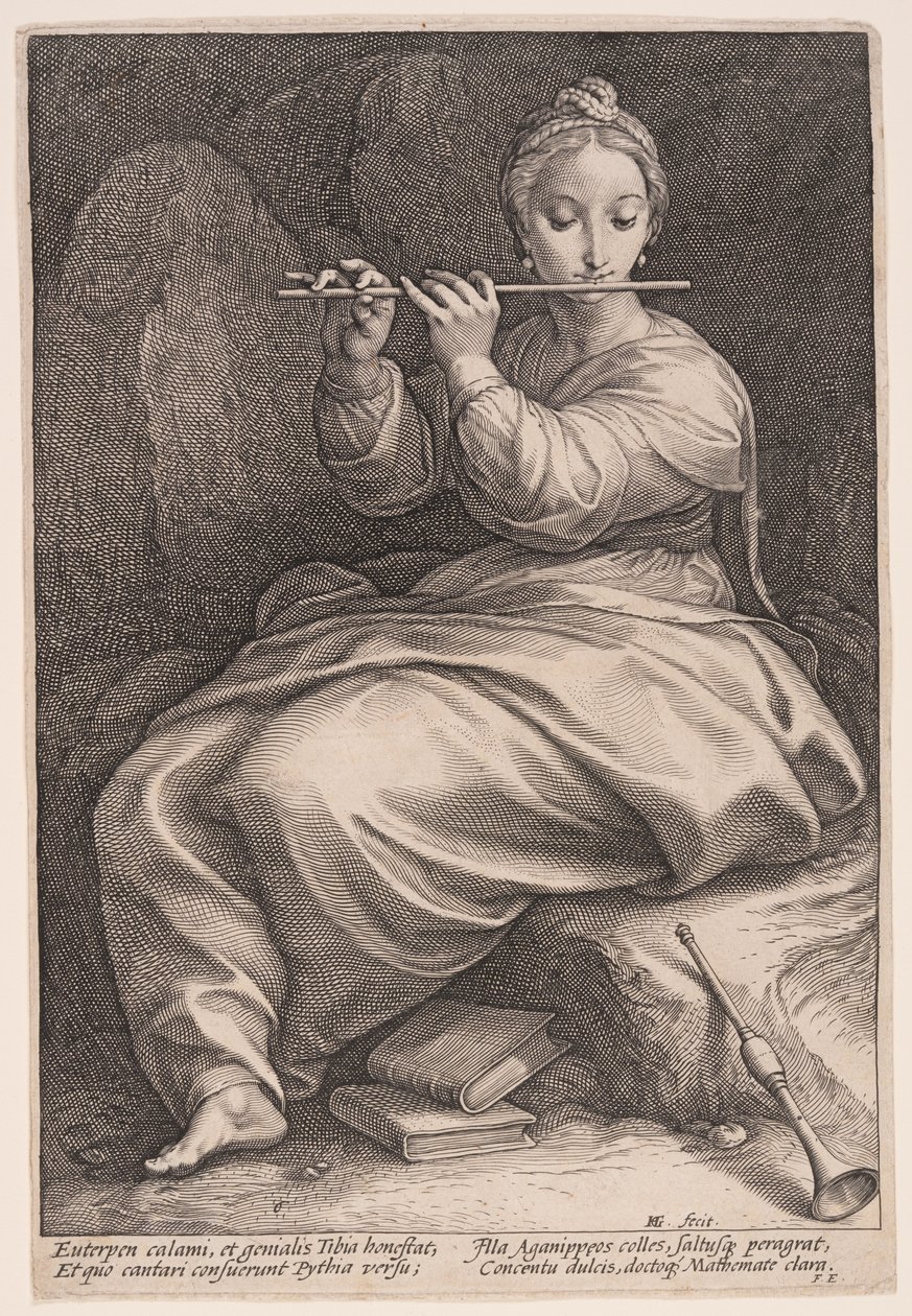 Euterpe, de Muze van de Muziek, uit De Negen Muzen door Hendrick Goltzius