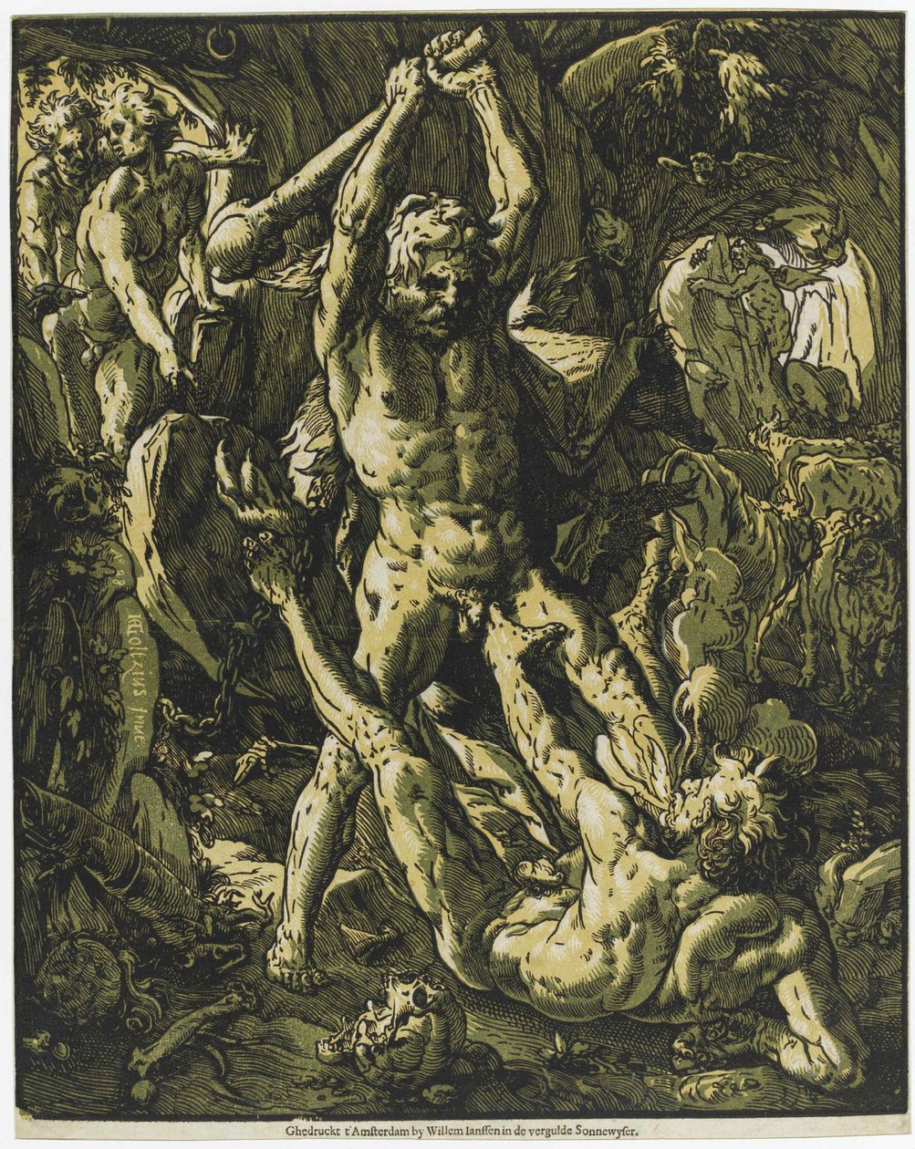 Hercules doodt Cacus, 1588 door Hendrick Goltzius