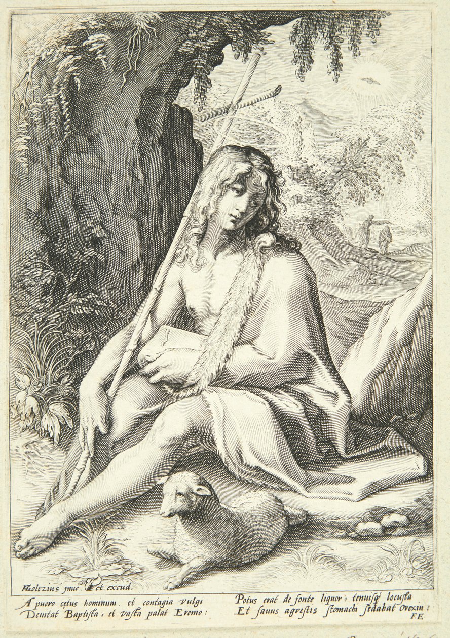 Johannes de Doper in de woestijn door Hendrick Goltzius