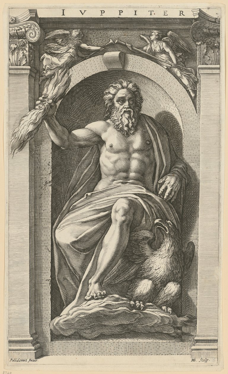 Jupiter, blad 6 uit de serie "Acht goden uit de oudheid" door Hendrick Goltzius