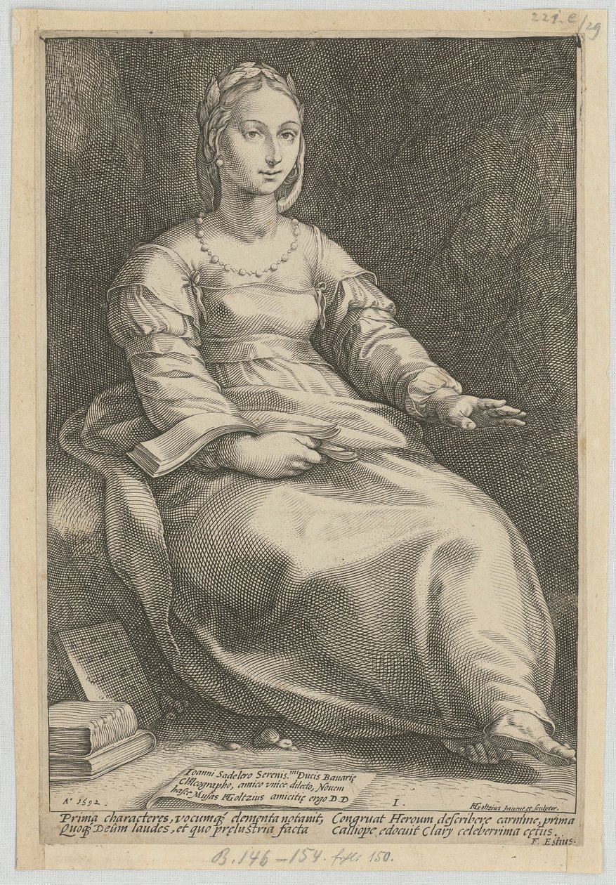Kalliope, blad 1 uit de serie „Negen Muzen“ door Hendrick Goltzius