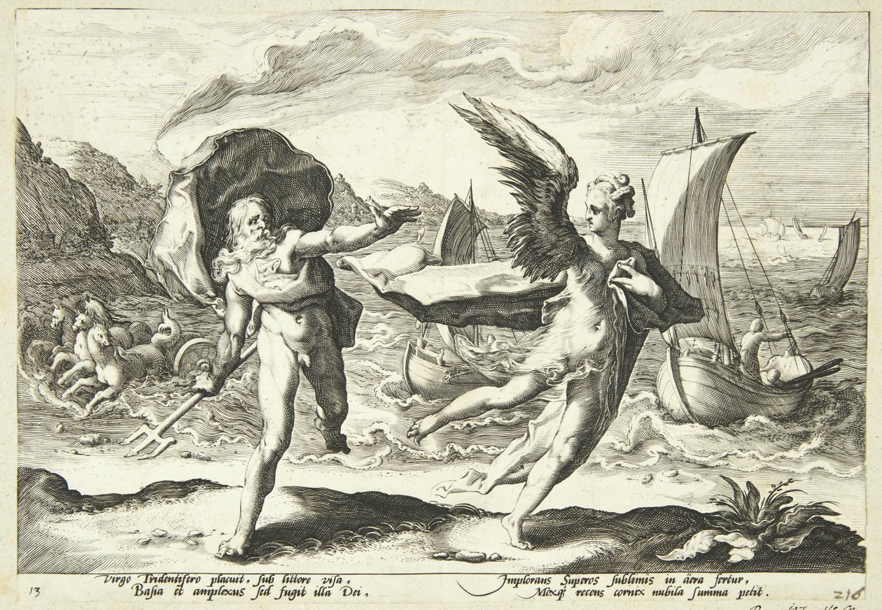 Koronis veranderd in een kraai door Hendrick Goltzius