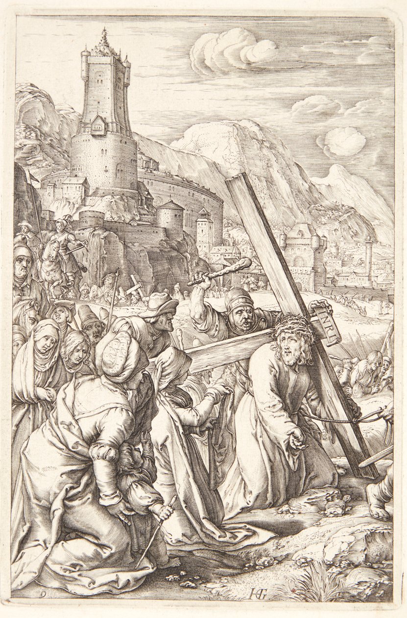 Het dragen van het kruis door Hendrick Goltzius
