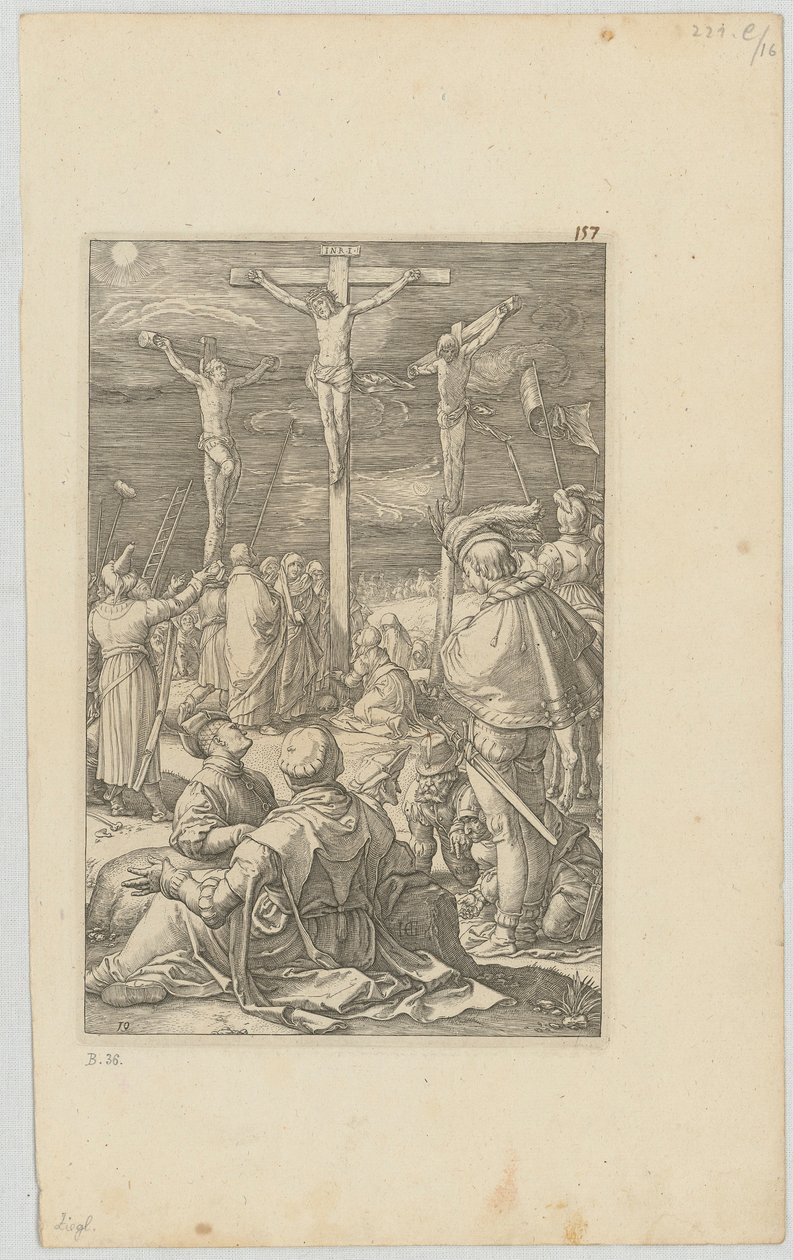 Kruisiging, blad 10 uit de serie „De Passie“ door Hendrick Goltzius