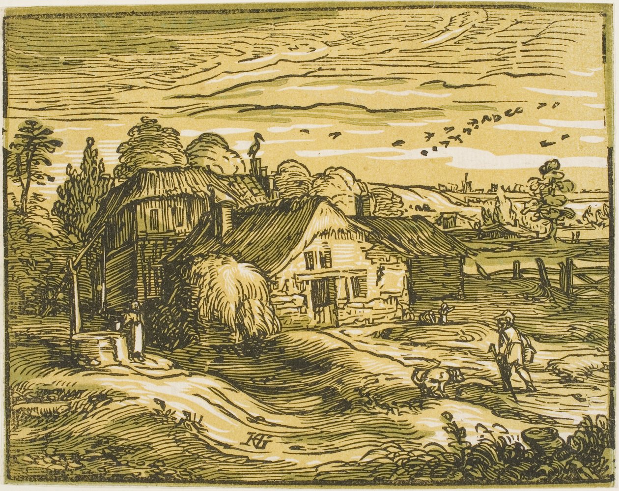 Landschap met een Boerderij, uit Vier Kleine Landschappen door Hendrick Goltzius