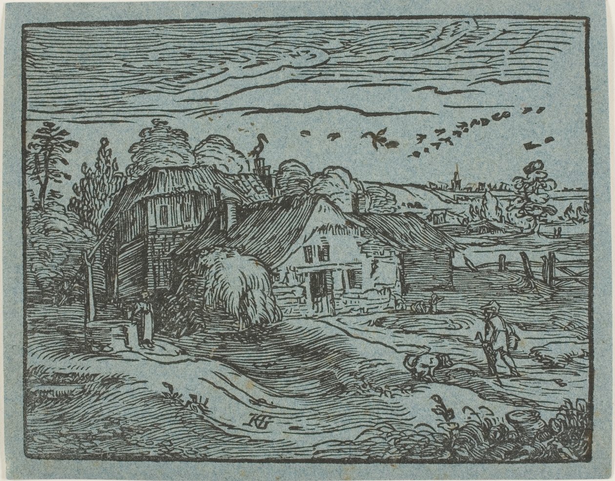 Landschap met een boerderij, uit Vier kleine landschappen door Hendrick Goltzius
