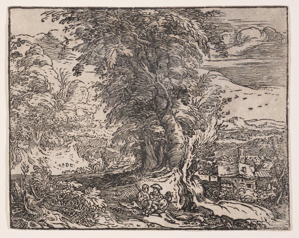 Landschap met een herderspaar door Hendrick Goltzius