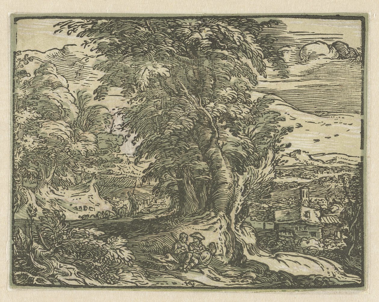 Landschap met zittend paartje door Hendrick Goltzius