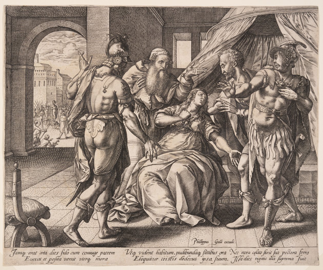 Lucretia die zichzelf doodt, uit Het verhaal van Lucretia door Hendrick Goltzius