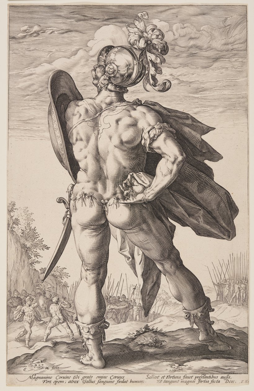Marcus Valerius Corvus, uit De Romeinse Helden door Hendrick Goltzius