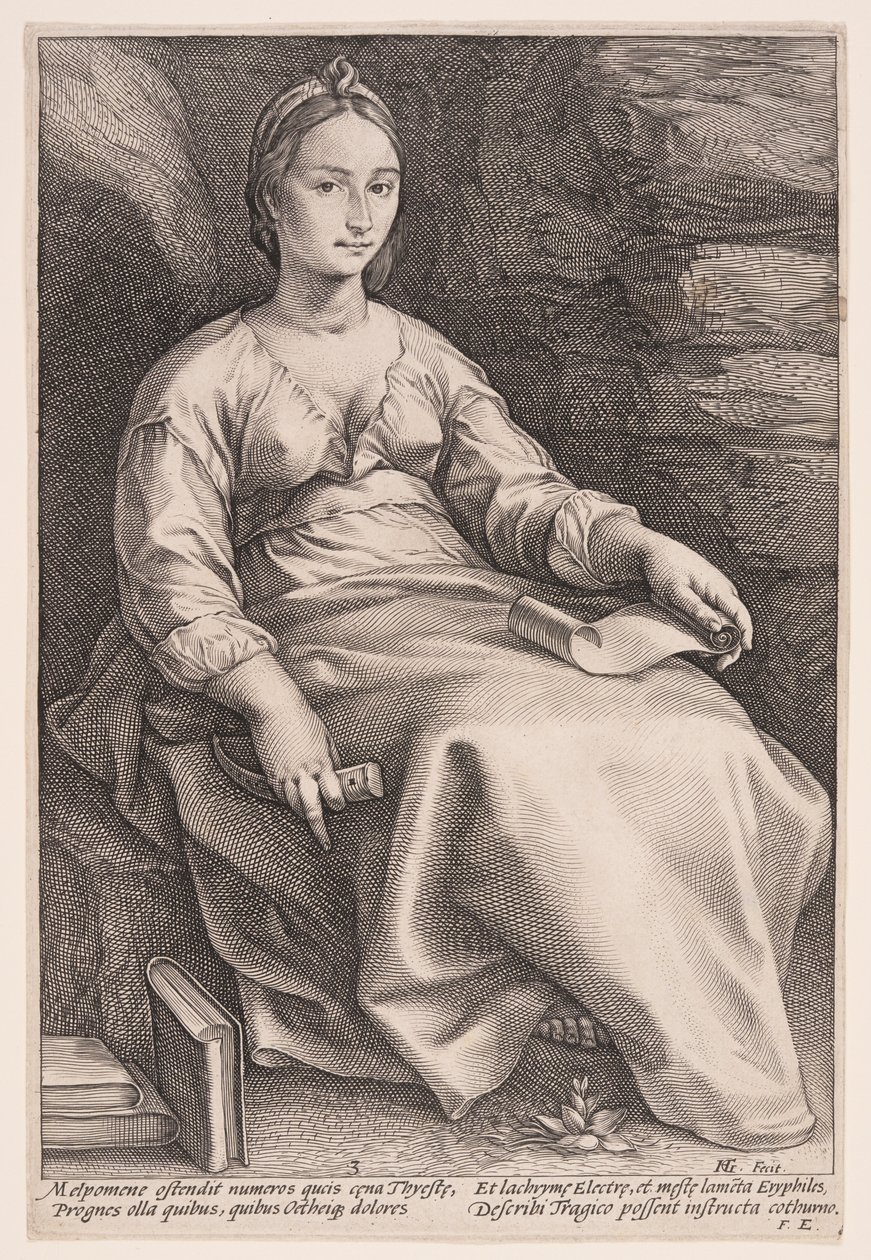 Melpomene, de Muze van de Tragedie, uit De Negen Muzen door Hendrick Goltzius