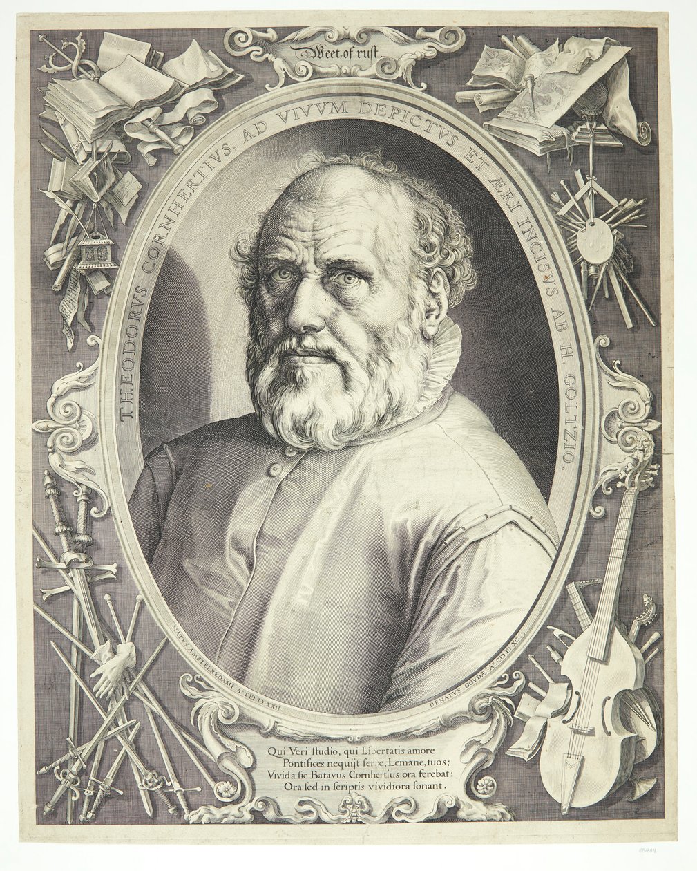 Portret van Dirck Volkertsz Coornhert door Hendrick Goltzius