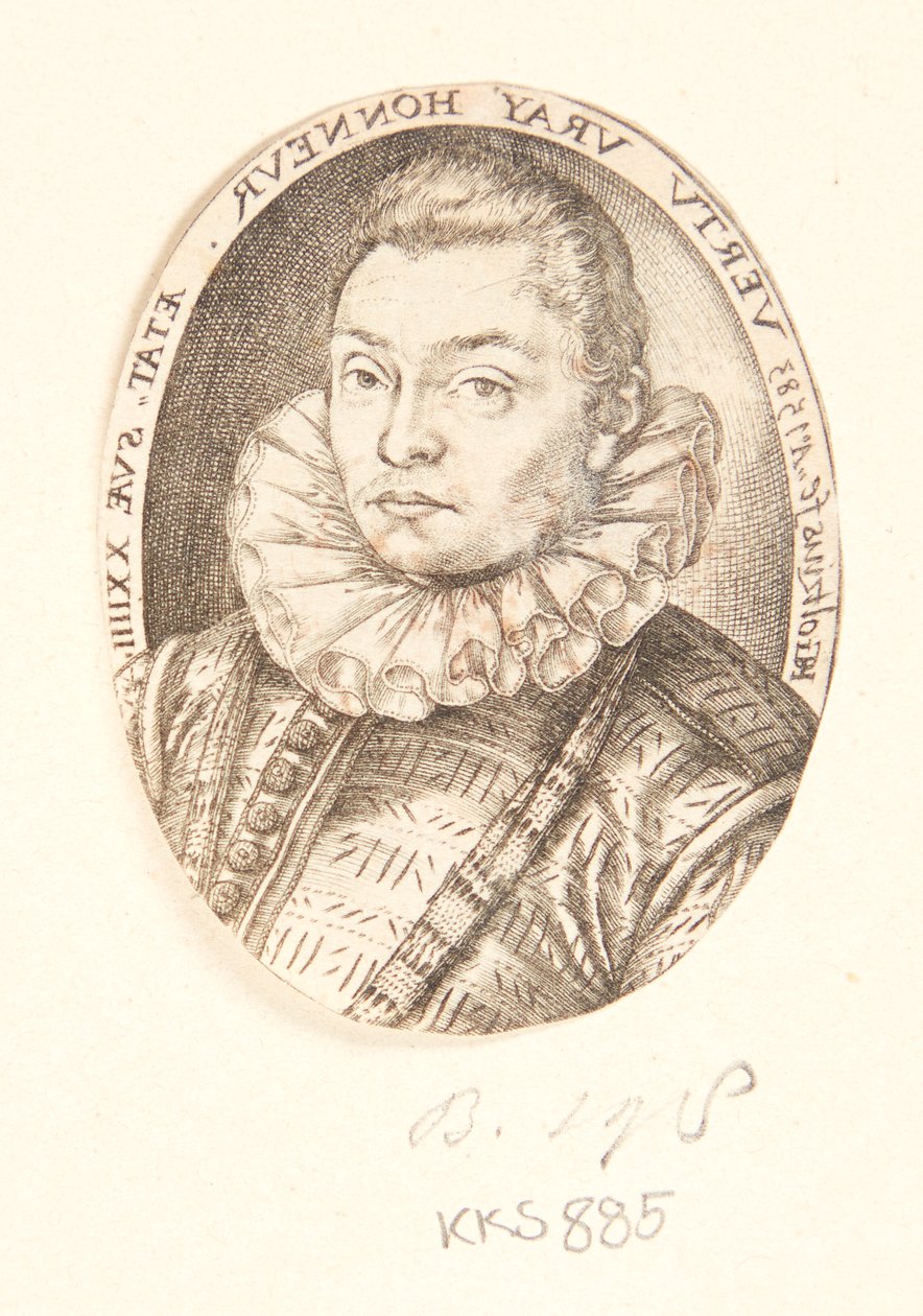 Portret van een jonge man, naar links gekeerd door Hendrick Goltzius