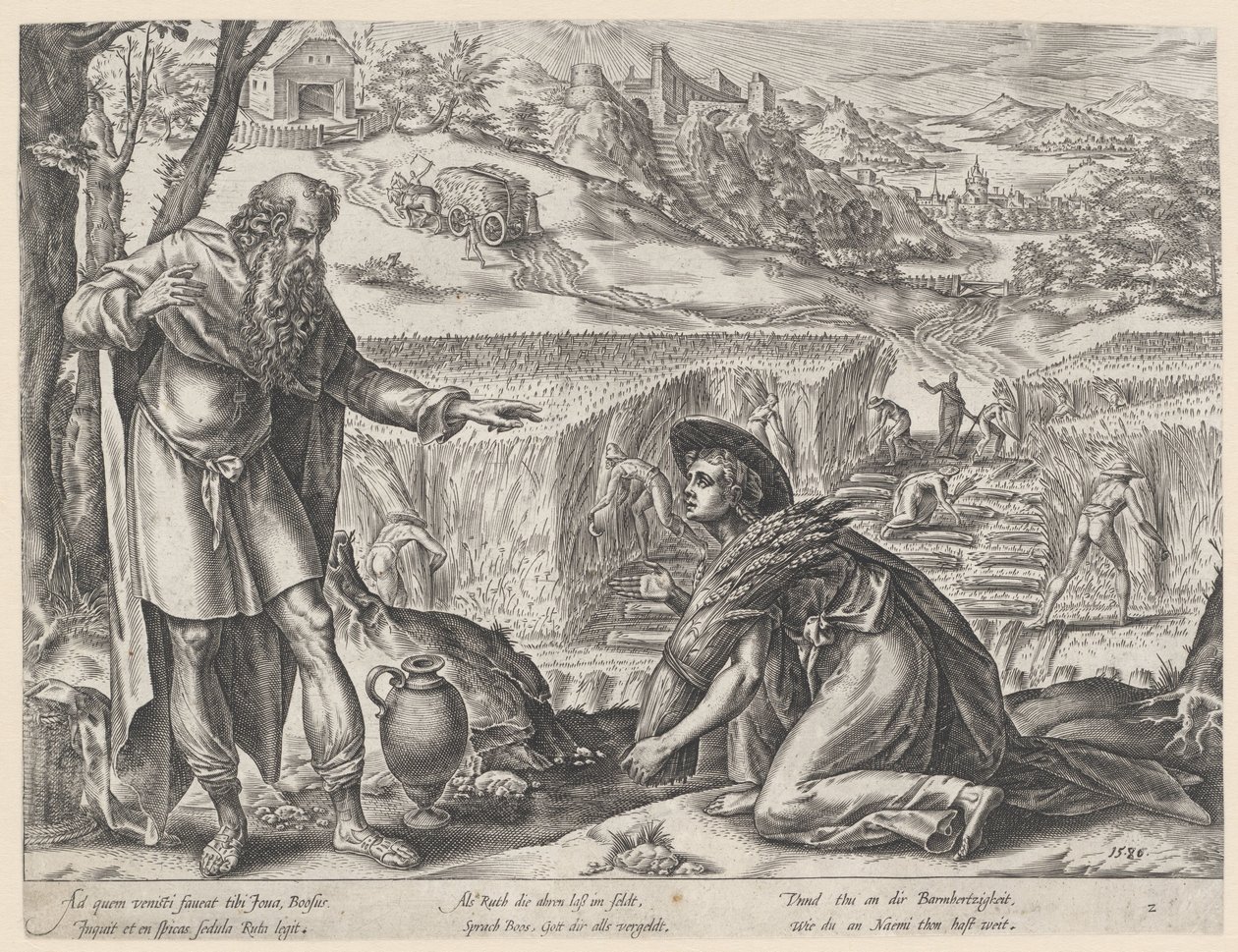 Ruth leest aren in het veld van Boaz door Hendrick Goltzius