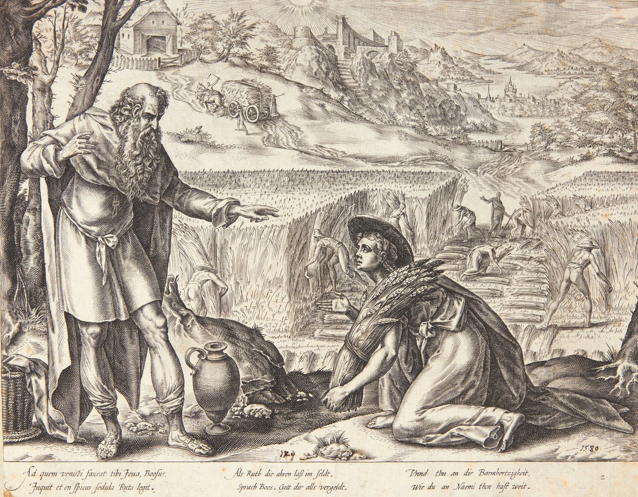 Ruth verzamelt aren op de velden van Boaz door Hendrick Goltzius