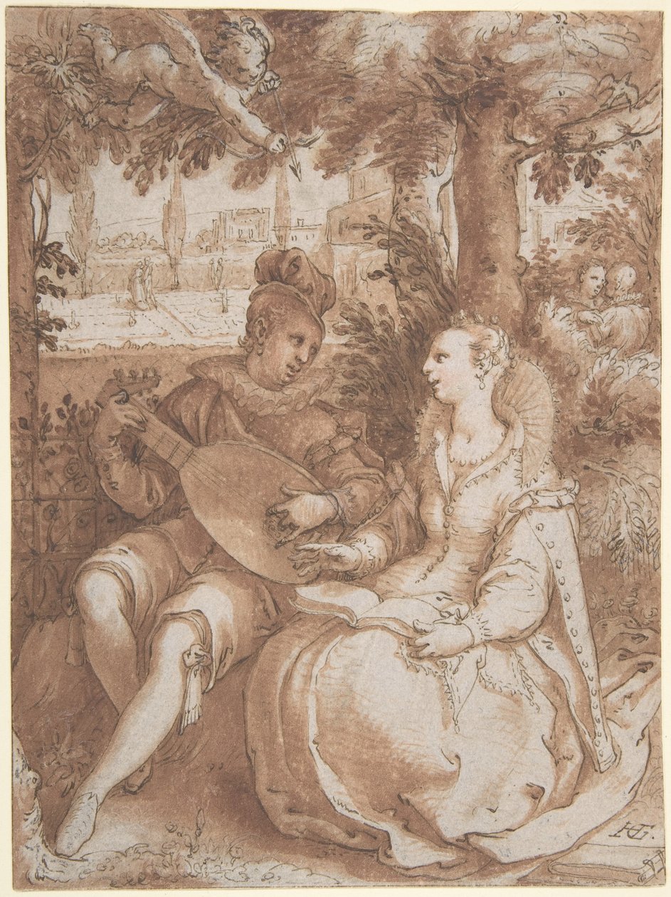 Lente, tekening ter voorbereiding van een gravure met hetzelfde onderwerp door Hendrick Goltzius