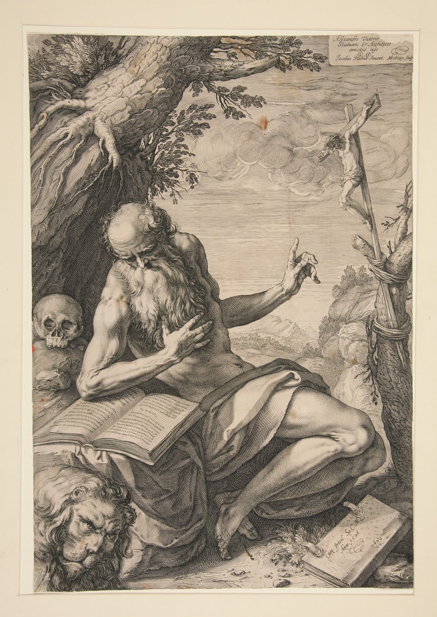 De heilige Hiëronymus in de woestijn door Hendrick Goltzius