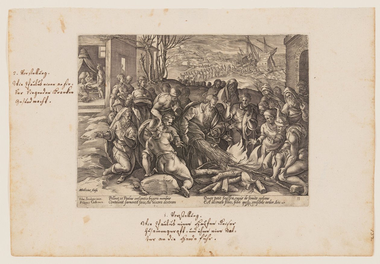 Paulus gebeten door de adder, uit Acta Apostolorum (De Handelingen van de Apostelen) door Hendrick Goltzius