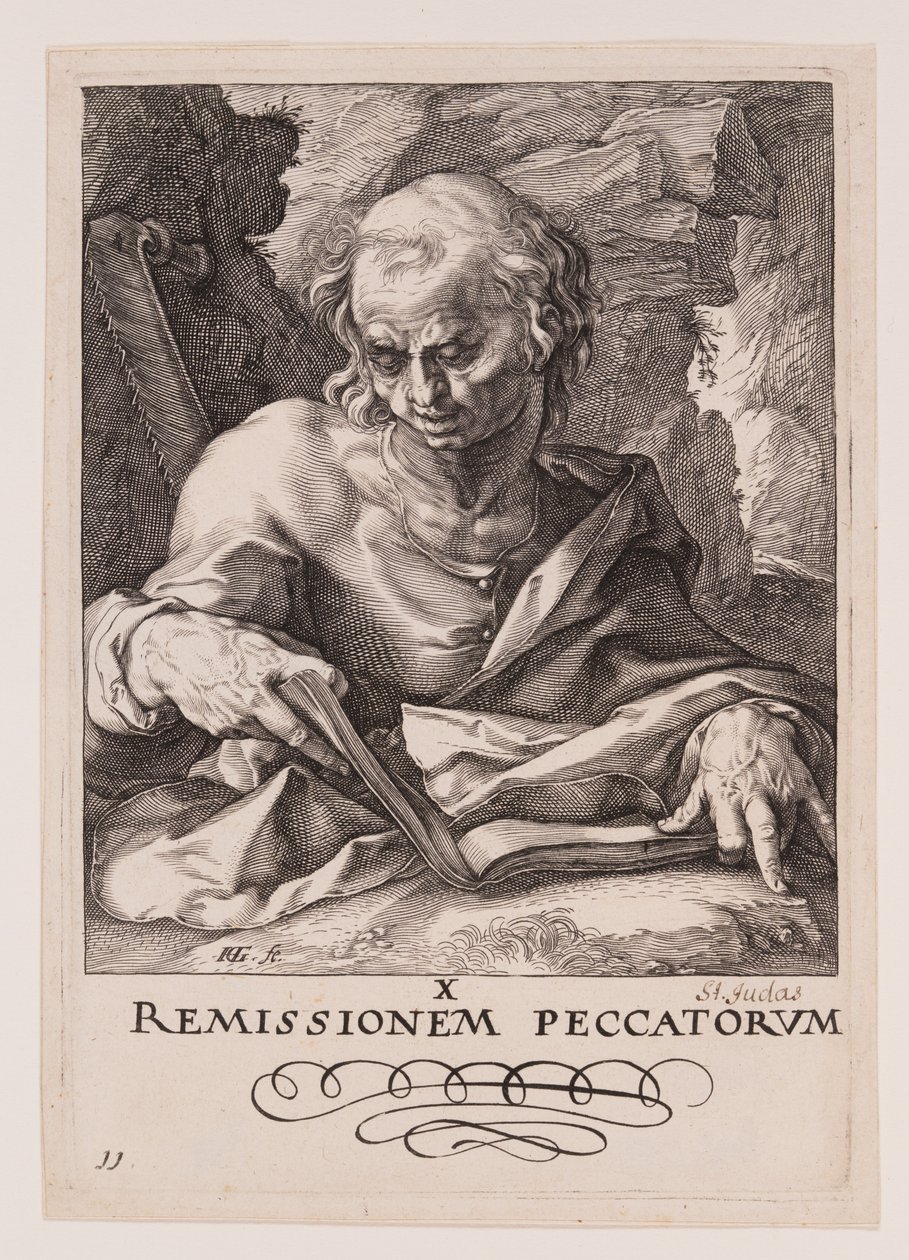 Simon, van Christus, de apostelen en Paulus met de geloofsbelijdenis door Hendrick Goltzius