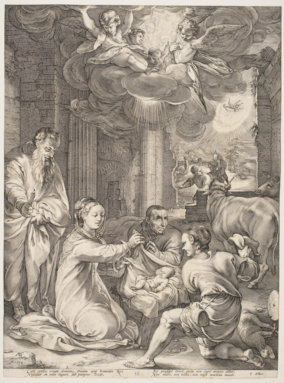 De aanbidding van de herders door Hendrick Goltzius
