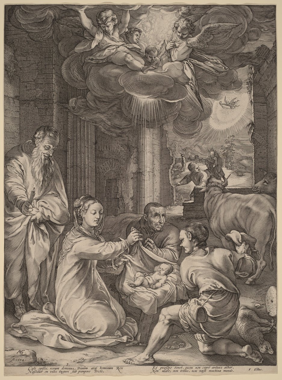 De aanbidding der herders door Hendrick Goltzius
