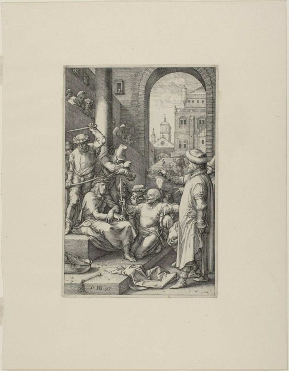 De Kroning met Doornen, plaat zeven uit De Passie van Christus door Hendrick Goltzius
