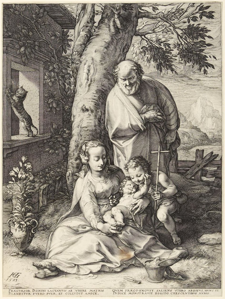 De Heilige Familie met de kleine Johannes de Doper door Hendrick Goltzius