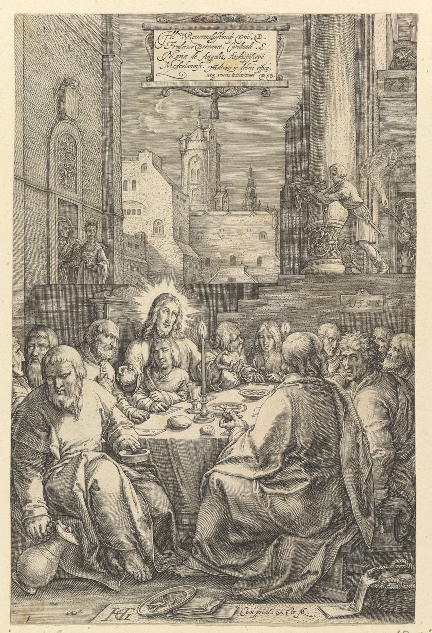 Het Laatste Avondmaal, uit „De Passie van Christus“ door Hendrick Goltzius
