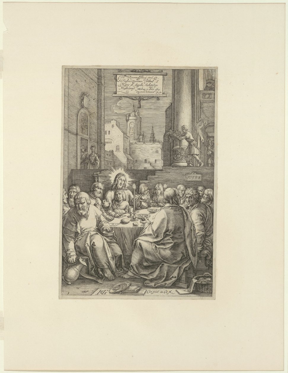 Het Laatste Avondmaal, plaat één uit De Passie van Christus door Hendrick Goltzius