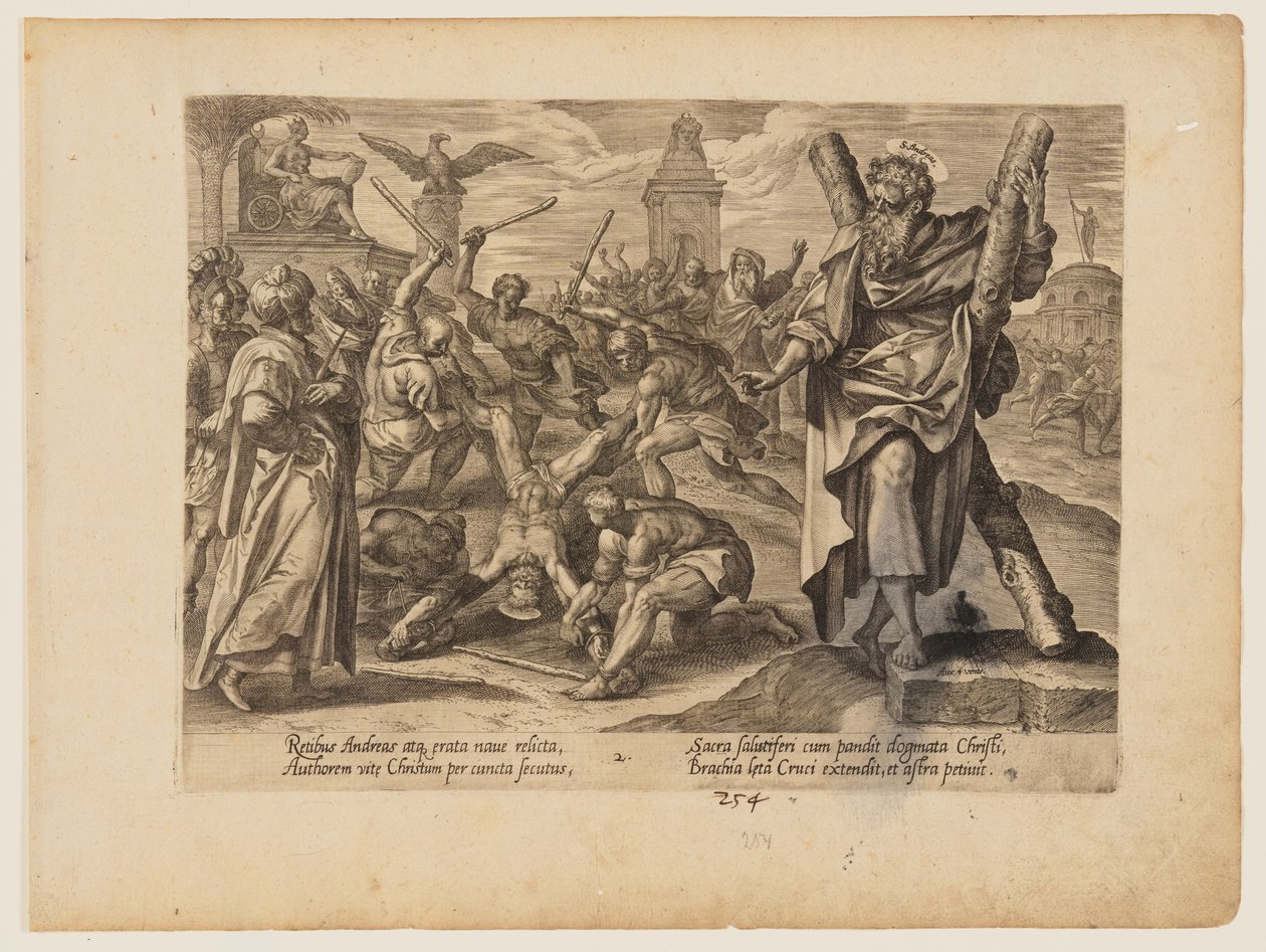 Het martelaarschap van Sint-Andreas, uit Het martelaarschap van Christus en de apostelen door Hendrick Goltzius