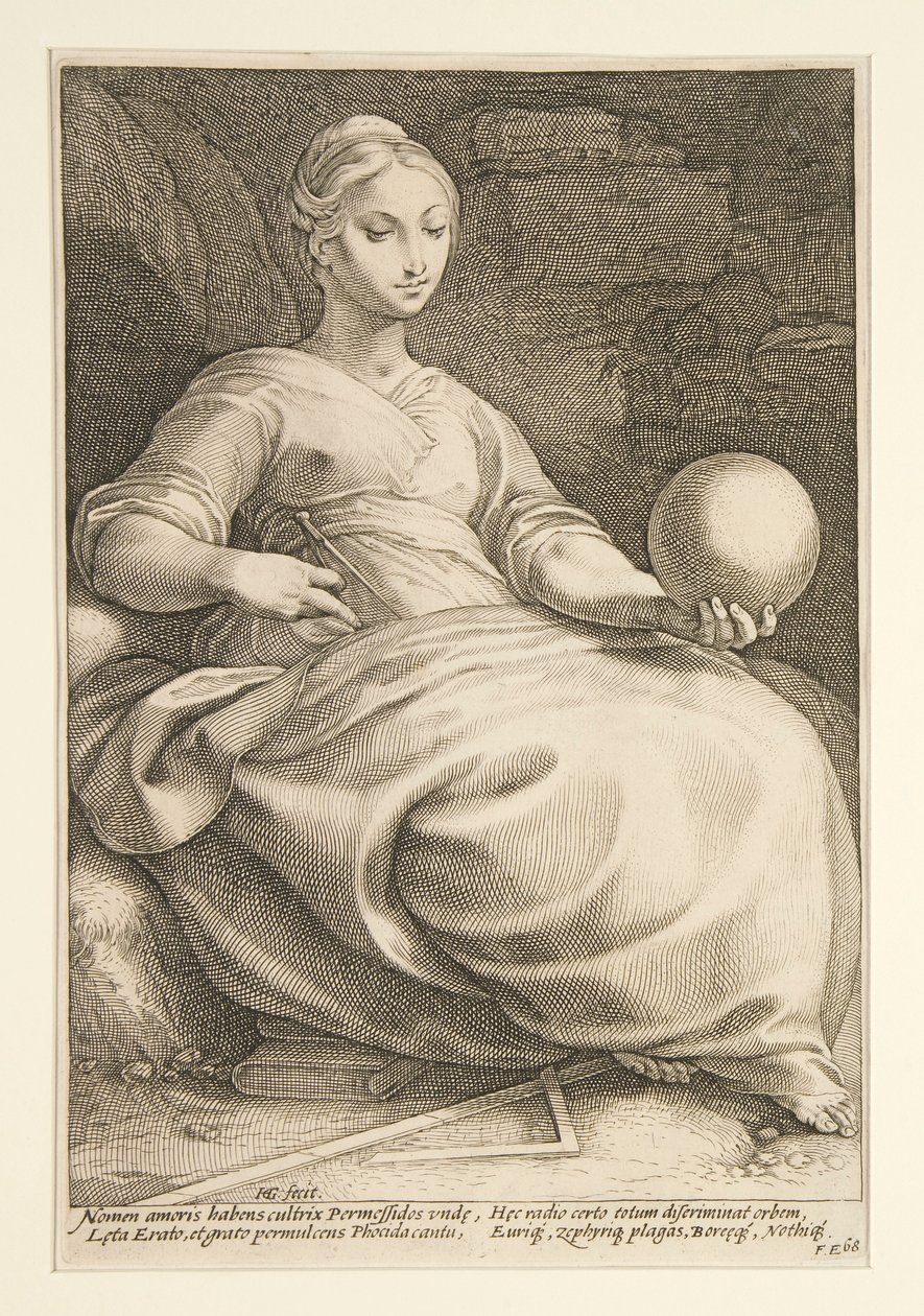 De negen muzen: Erato, #7 in een serie van 9 door Hendrick Goltzius
