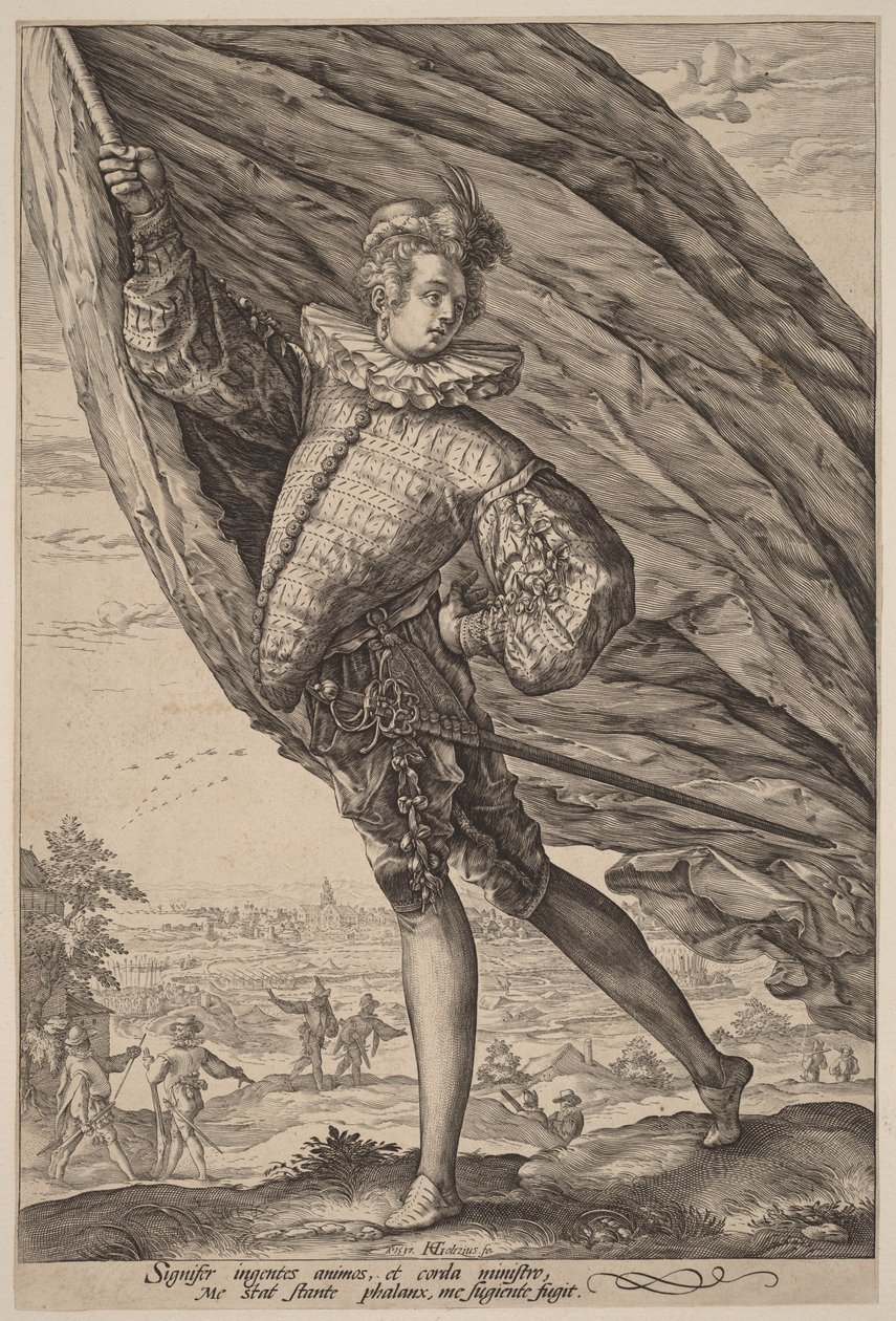 De vaandeldrager, naar links gedraaid door Hendrick Goltzius