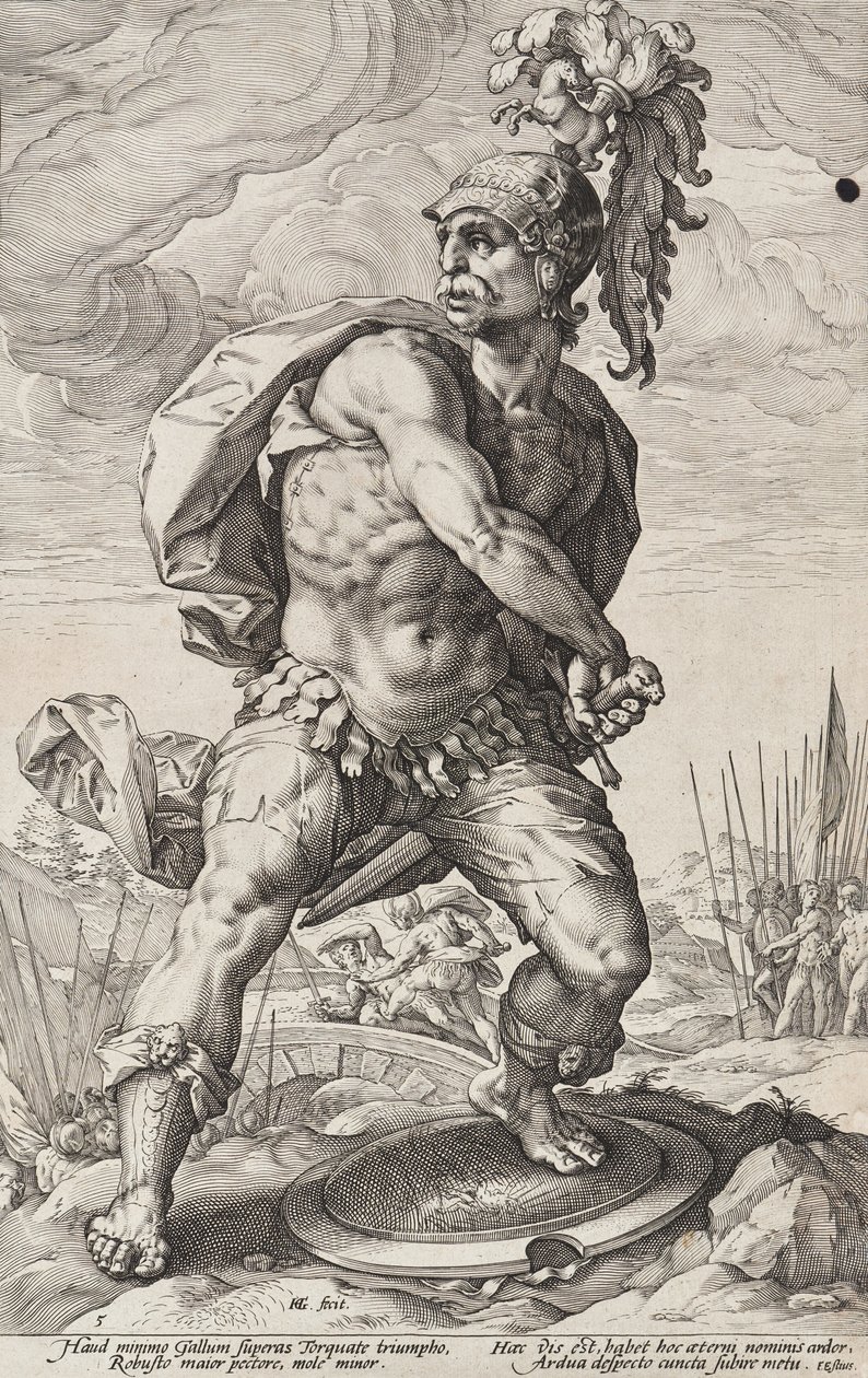 Titus Manlius Torquatus (Romeinse helden, blad 5) door Hendrick Goltzius