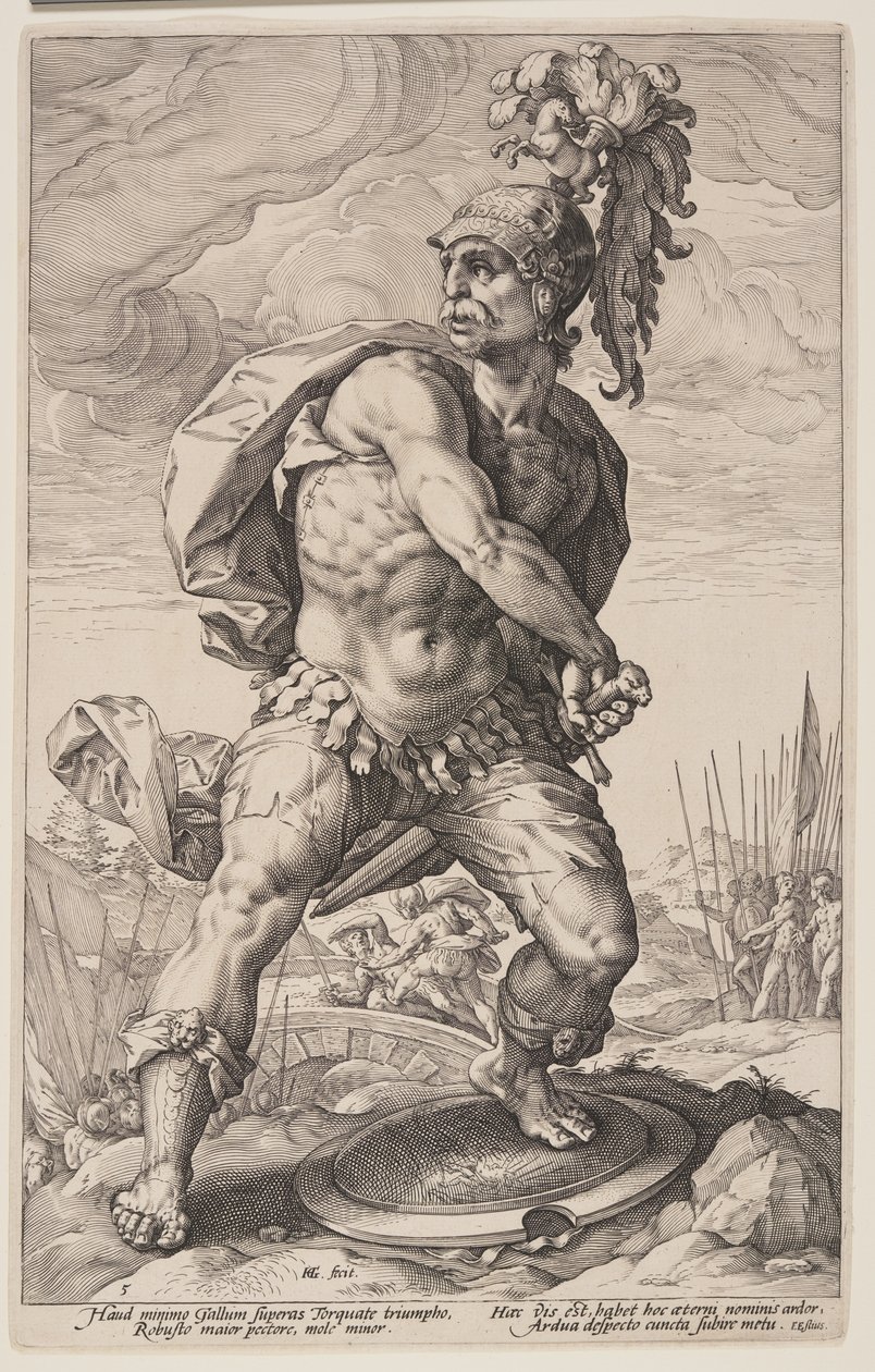 Titus Manlius Torquatus, uit De Romeinse Helden door Hendrick Goltzius