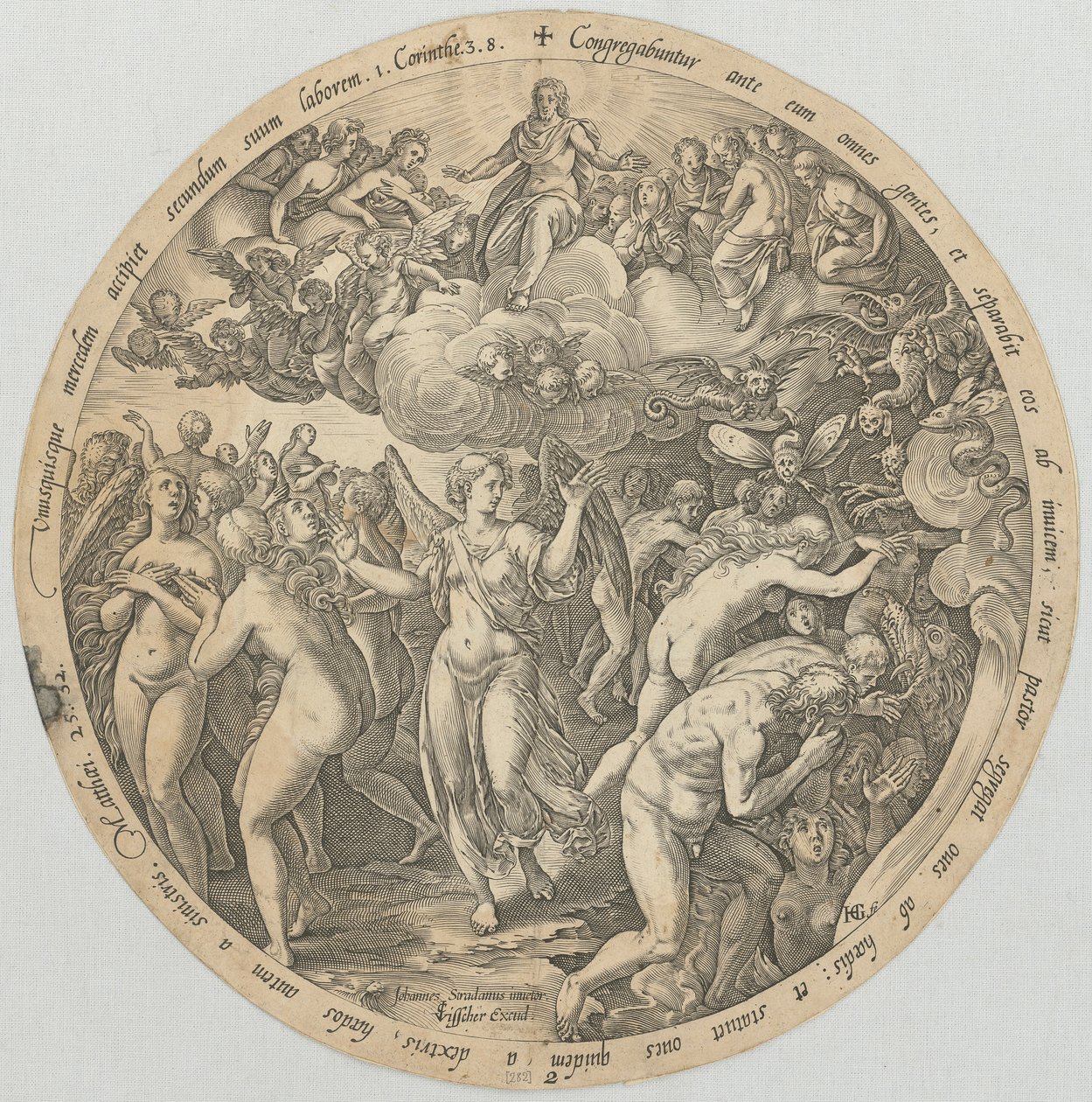 De scheiding van de rechtvaardigen en de onrechtvaardigen, blad 2 van de reeks „De vier laatste dingen” door Hendrick Goltzius
