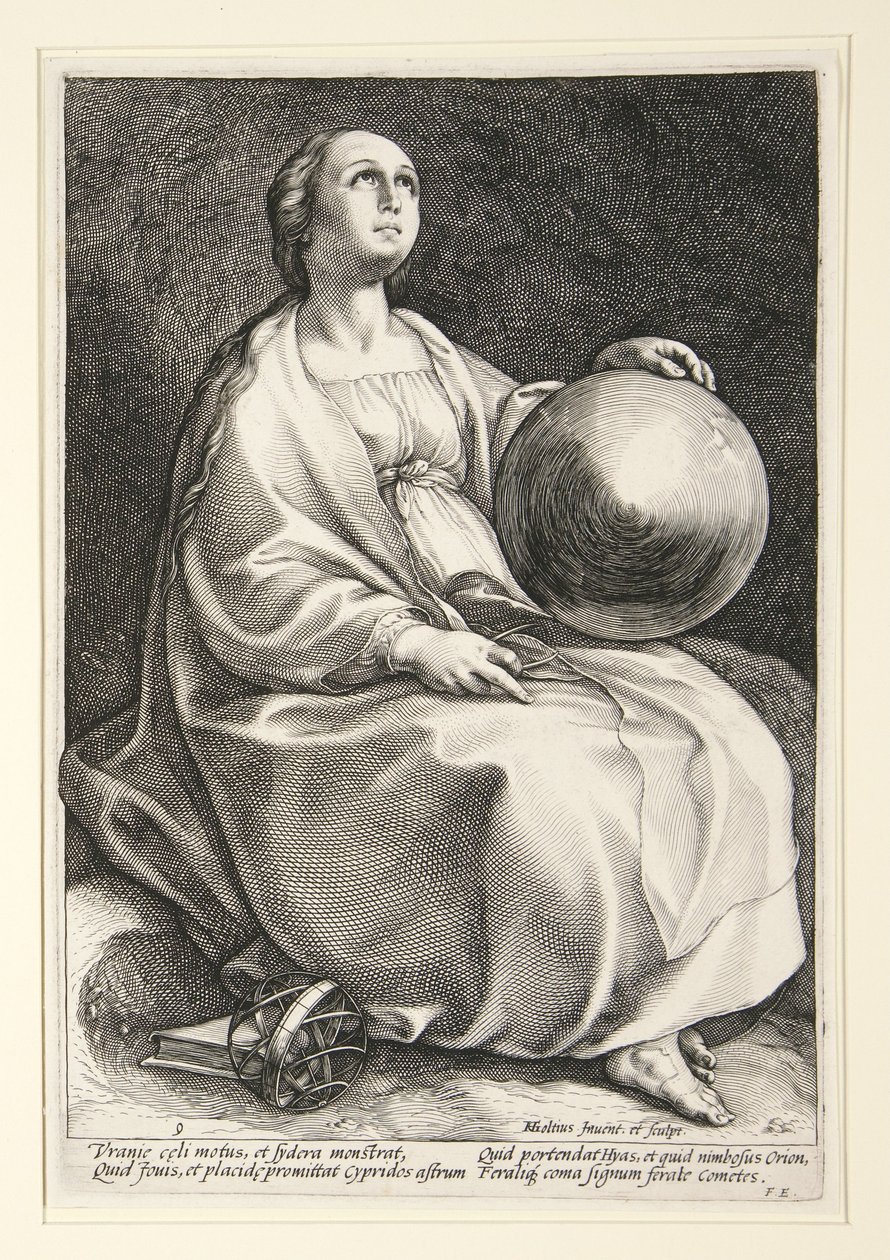 Urania, plaat 9 uit de serie De negen muzen door Hendrick Goltzius