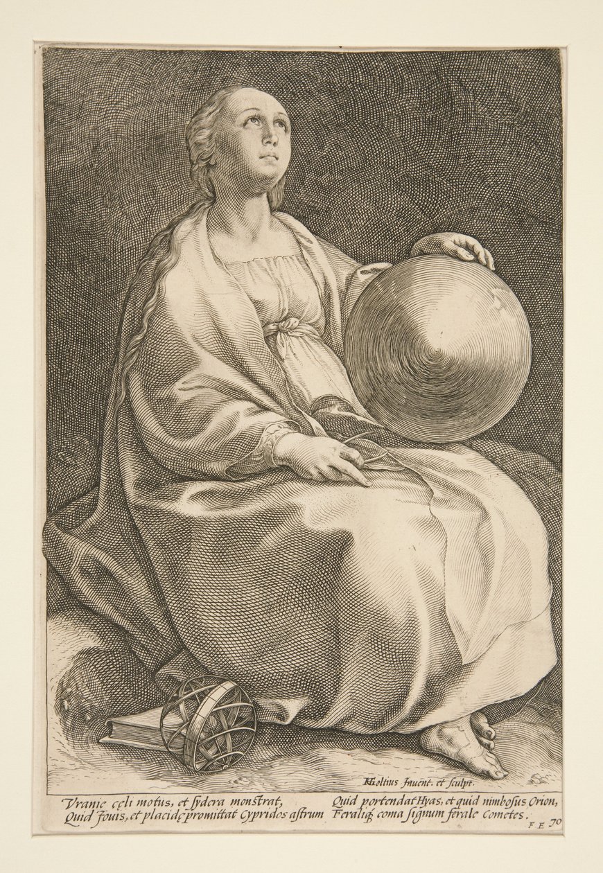 Urania, plaat 9 uit de serie De negen muzen door Hendrick Goltzius