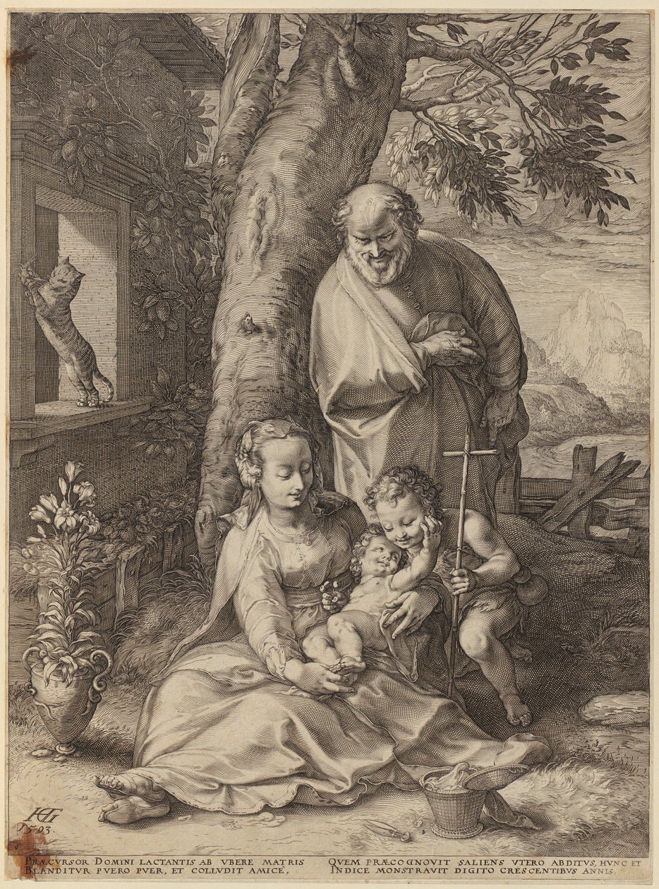 Aankondiging, blad 1 van de serie „Het leven van de Maagd Maria” door Hendrick Goltzius